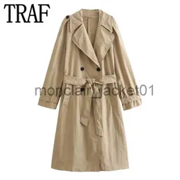 Kvinnors läder faux läder traf 2023 Kvinna Trench Coatcamel långa rockar för kvinnor Double Breasted Long Sleeve Windbreaker Woman Autumn Elegant Coats J23101010