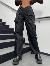 Kobiety Pants S 2023 Women Fashion Cargo Vibes Street Vibes Tape Flap Pocket V Vist Solid Parachute Jogger Spodery Mujer 231009