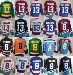 レトロホッケー8 Teemu Selanne Vintage Jersey 13 CCM Classic Retire Mighty Purple White Black Black Red Orange Retire Team Embroidery Bryable for Sportファン