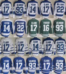 Retro Hockey Vintage 22 Tiger Williams Jersey CCM 17 Wendel Clark 14 Dave Keon 16 Darcy Tucker Azul Blanco Clásico Retiro Hombres para fanáticos del deporte Cosido en el 75 aniversario