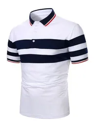 Maßgeschneiderte T-Shirts Polos 082 Weiß Marineblau Herren Kurzarm-Knopfdruck Lässiges Pullover-Poloshirt POLO-Shirt