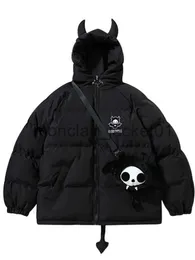 Men's Jackets Devil Horns Wing Tail Parkas Men High Street Hip Hop Hooded Padded Jackets Winter Thick Warm Puffer Bubble Coats With Doll J231010