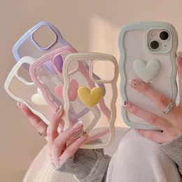 Obudowy telefonu komórkowego miękkie faliste linie uwielbiają heart case na iPhone 15 11 12 13 14 pro Max xs XR 7 8 Plus Candy Bumper Transparent Cover 231010