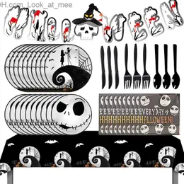 Inne imprezy imprezowe zapasy Halloween Horror Bull Urodziny Ozdoby Dorodzony Cutlery Puchar Talerz Papier Banner Balon Wedding Dift Dift Q231010