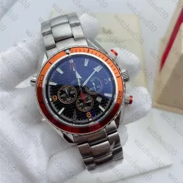 U1 Top Reloj AAA Bisel naranja Planet Meter Reloj con esfera limitada negra Cronógrafo de cuarzo de 44 mm Ocean Diver 600 m Skyfall Parte posterior de acero inoxidable Relojes deportivos para hombre A382