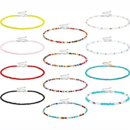 QIMOSHI 12PCS Boho Glass Seed Beads Choker Necklace Colorful Beaded Rainbown Beach Bead Choker Necklaces for Women222o