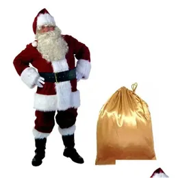 Christmas Decorations A Fl Set Of Christmas Santa Claus Costumes Hat For Adts Blue Red Clothes Costume Suit Home Garden Festive Party Dh9Yt