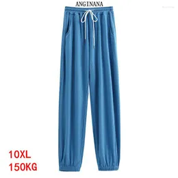 Women's Pants Large Size 10XL 150KG Pocket Big 7XL 8XL 9XL Summer High Waist Loose Black Stretch Trousers Sports 52 54 56