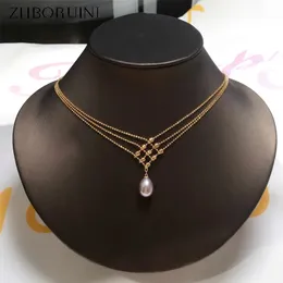 Pendant Necklaces ZHBORUIN 14K Gold Plated Multilayer Bead Chain Pendant 100% Freshwater Pearl Necklace Exquisite Clavicle Chain Jewelry Woman 231010