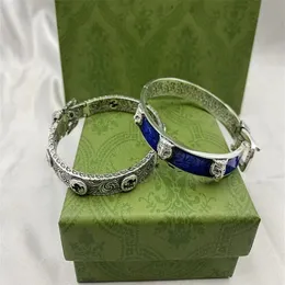 Italian design Thai silver 925 relief tiger head Blue Enamel Bracelet high quality letters men's and women's fashion bra300W