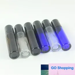 Amber all'ingrosso da 10 ml (1/3 once), rotolo di vetro spesso e blu su olio essenziale a bottiglie a parfum vuoto sfera rullo con rullo in acciaio inossidabile qualità