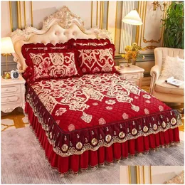 Arkusze zestawy kryształowe bawełniane łóżko spódnica jednoczęściowa zagęszona ciepła pluszowa łóżka przeciwpoślizgowa Mattress er arkusz haftu