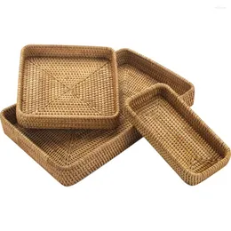 Dinnerware Sets 3 Pcs Portable Snack Containers Desktop Storage Basket Bread Platter Square Rattan Woven Fruit Holder