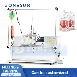 ZONESUN Macchina per il riempimento e la tappatura del sacchetto con beccuccio Attrezzatura per l'imballaggio Doypack con sacchetto stand up semiautomatico ZS-ASP4