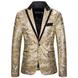 Erkekler Suits Blazers Luclesam Erkekler Sizli Blazer Moda Partisi Parlatıcı Delmiş Yaka Bir Düğme Takım Ceket Sahnesi Performans233m
