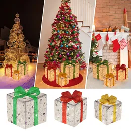 Christmas Decorations 3pcs Christmas Glowing Gift Box With Bow Folding Luminous Box Ornaments For Home Party Desktop Christmas Decoration Navidad 231010