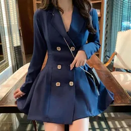 Casual Dresses Women Double Breasted hacked Lapel Collar Blazer Dress Suits Solid Chic Elegant Plelated A-Line Mini 2021 Spring F313Y