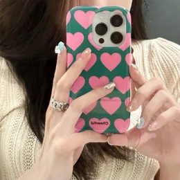 Casos de telefone celular bonito coreano tela cheia rosa amor coração caso para iphone 15 14 13 12 11 pro max adorável kawaii à prova de choque capa macia funda 231010