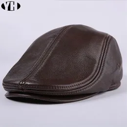 Helt nya mäns riktiga äkta läderhatt baseball cap newsboy bERET HAT Vinter varm capst200819283c