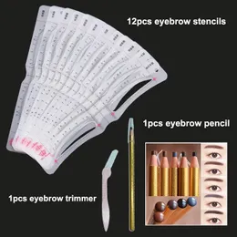 Eyebrow Tools Stencils Produkttatuering Eyebrow Stencil Set 12st Shapes återanvändbar mikroblading Noggrann linjverktyg med ögonbrynspennor för nybörjare 231007