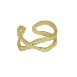 Anillos de racimo 1pc 18k Oro Auténtico 925 Joyería de plata esterlina Blanco / Oro Textura irregular Anillo de línea cruzada Ajuste TL J1397