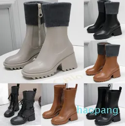 Casual Shoes Betty Ankle Rain Boot Designer Kvinnor äkta läder gummi Rainboots vattentäta höga välkomnande höga klackar