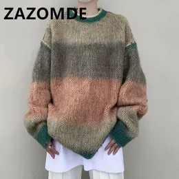 Men's Sweaters ZAZOMDE Winter Retro Contrast Stripe Knit Sweaters Unisex Classic High Street Pullovers Mens Warm Comfortable Streetwear Jumpers 231010