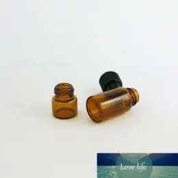 Toptan 500pcs Özel Amber Cam Damla Şişeleri 1/2/3 ML Siyah kapak uçucu yağ parfüm örneği doldurulabilir şişe kalitesi