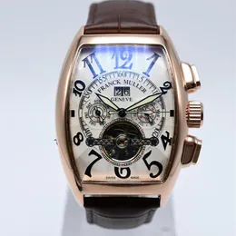 Женева роскошный кожаный ремешок с турбийоном механические мужские часы Drop Day Date скелет автоматические мужские часы подарки FRANCK MULLE284b