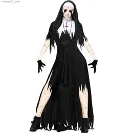 Kostium motywu Halloween przyjdź do kobiet horror nun cosplay wampire demon come cross print sukienka karnawałowa impreza Q231010