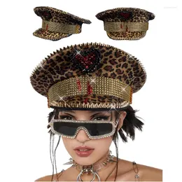 Berets Captain Yacht Hat Glitter Bridal Leopard Skippers Cap For Party Costume Womens