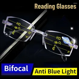 Güneş Gözlüğü Çerçevesiz Kare Okuma Gözlükleri Erkekler için Kadınlar Anti Mavi Işık Bifokal Çok Yakın Büyütme Gözlük Okuyucu Kadınlar
