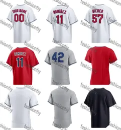 Camisas de beisebol personalizadas 48 Emmanuel Clase 38 Steven Kwan 0 Andres Gimenez 22 Josh Naylor 1 Amed Rosario 57 Shane Biebe Homens Mulheres Crianças Camisas