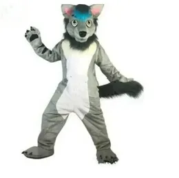 Halloween High quality Gray Long Fur Husky Fox Dog Mascot Costume Set Role-playing Party Game Dress Costume Christmas Easter Adult Size Carnival Clothing