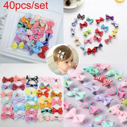 Hårtillbehör 40st Baby Girl's Barrettes Bow Ribbon Clips Print Flower Clip Hairpins Kids Fjäril