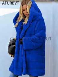Женское меховое пальто из искусственного меха, зимнее женское высококачественное пальто из искусственного кроличьего меха, роскошное длинное меховое пальто, свободное пальто с лацканами, толстое теплое женское плюшевое пальто черного цвета J231010