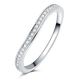 Luxo completo claro zircão pedra pavimentar cor prata onda anel de diamante noivado cocktail aliança casamento para mulheres girls220m