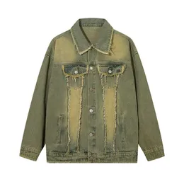 Gaojie vibe fengshui tvätt gul lera färgad denimrock trendig varumärke skadad fleece casual jacketsrf3
