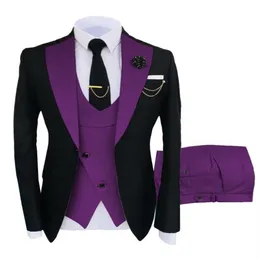 Mäns kostymer Blazers 2022 Purple Black Men 3 Pieces Dress Wedding Groom Tuxedos Groomsmen Slim Fit Man Party Bridegroom2547