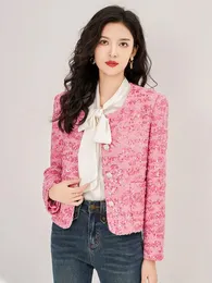 Kvinnorjackor Zjyt Luxury Sequined Pink Tweed Woolen Jacket för kvinnor Fashion Autumn Winter Coats Sweet Party Outerwear Veste Femme 231010