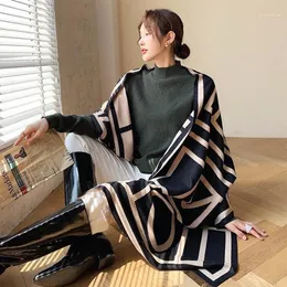 Scarves Fashion Thickened Cashmere Two-sided Scarf Winter Stripe Print Warmth Soft Shawls Style Lady Autumn Wool Beach Towel1242V