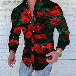 Camicie casual da uomo Camicia hawaiana rossa stampata Moda uomo Casual 2022 Autunno Camicia da uomo a maniche lunghe Camicia da festa floreale Abito da ballo M-3XL T231010