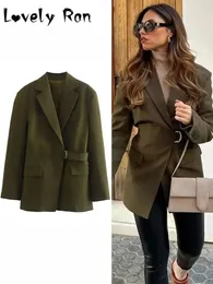 Kvinnor Wool Blends Elegant Backless Suit Coat For Women Spring Fashion Ol Blazer Jackets med Belt Female Long Sleeve Chic Outerwear 231010