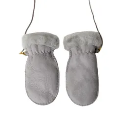 Kid's Gloves Fur leather gloves sheepskin fur mitts child mitts winter warm children girls boys223N