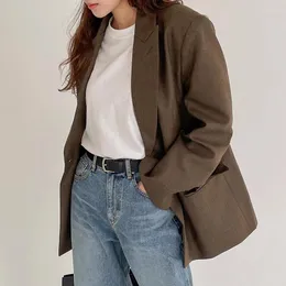 Damenanzüge VANOVICH Koreanischer Stil Herbst Vintage Einfarbiger Kerbanzug Temperament Modedesign Lose Taille Lässige Frau Blazer