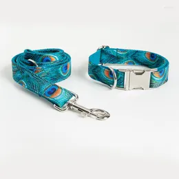 Dog Collars Personalized Peacock-Pattern Collar Leash With Bow Tie Set Free Engraved Nameplate For Small Medium Large