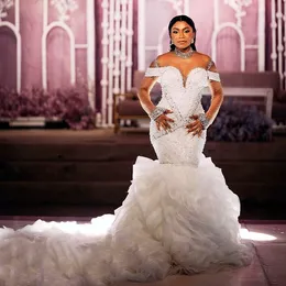 2023 OCT ARABIC ASO EBI Plus Size luksusowa syrena biała sukienka ślubna Kryształowe suknie ślubne sukienki ZJ221