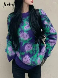 Blusas femininas vintgae impressão pullovers soltos o pescoço roxo feitiço cor casual feminino streetwear moda chique escritório senhoras