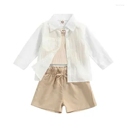 Conjuntos de roupas 3 pçs verão moda meninas roupas 1-6y manga longa casaco à prova de sol sólido colete shorts conjunto
