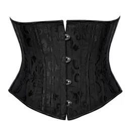 Short Torso 24 Steel Boned Corset Waist Trainer Body Shaper Brocade Jaquard Underbust Corset Women Slimming Belt Black White XS-3X200a